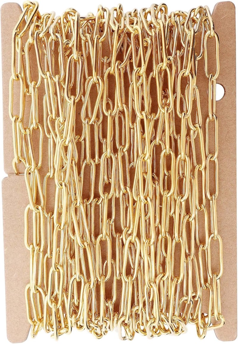 THREENEST 16.4-Feet Width 4mm Stainless Steel Paperclip Chains, 18K Real Gold Plated, Soldered Cable Long Craft Chain for Necklace Bracelet Earring Jewelry Making (2202-GOLD-5M) - Image 1